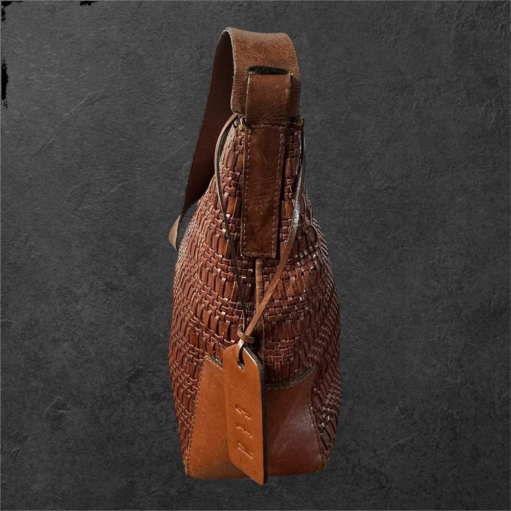 Vintage CEM Woven Leather Shoulder Bag Women Medium Brown Made in Brazil Hobo - Picture 9 of 14